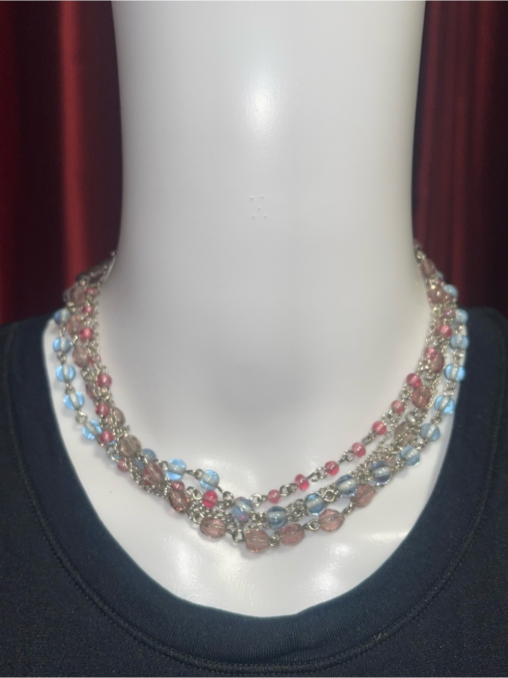 Y2K Multi-Strand Pink Blue Beaded Necklace - Women Jewelry